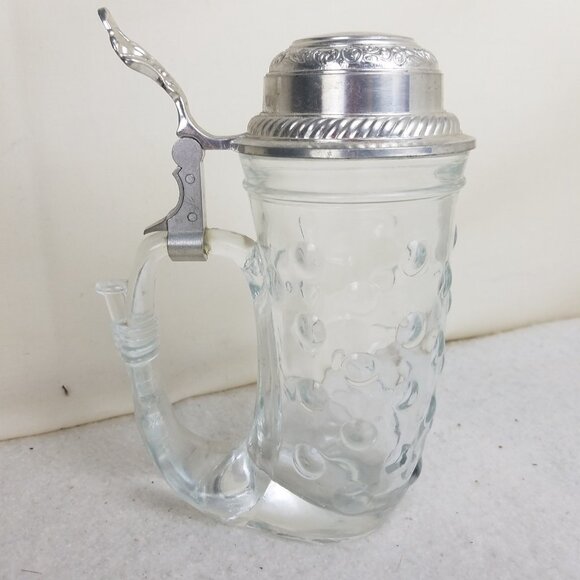 Beer‎ Stein Vtg 1960's Hobnail Glass & Pewter Viking Made In Germany - Picture 4 of 10